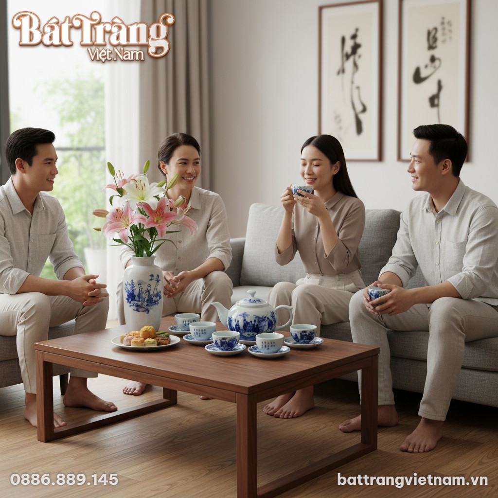 Trong phòng khách Việt hiện đại, bộ trà Bát Trà...