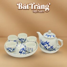 Bộ trà men lam Mai Hạc phỏng cổ Bát Tràng BT-AC54
