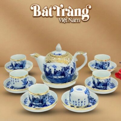 Bộ trà sứ men lam chóp lửa bọc đồng vàng Trúc Lâm Thất Hiền 400ml BT-AC61 - Ảnh đại diện