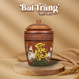 Chum Đựng Gạo Chữ "Phúc Lộc" Họa Tiết Sen Hồng Bát Tràng BT-HG08