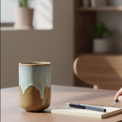 Cận cảnh cốc sứ Bát Tràng men hỏa biến xanh ngọ...