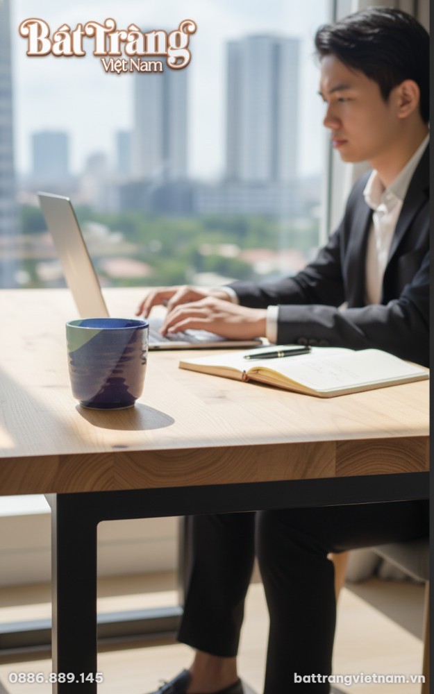 Một chiếc cốc sứ Bát Tràng men hoả biến đặt tin...