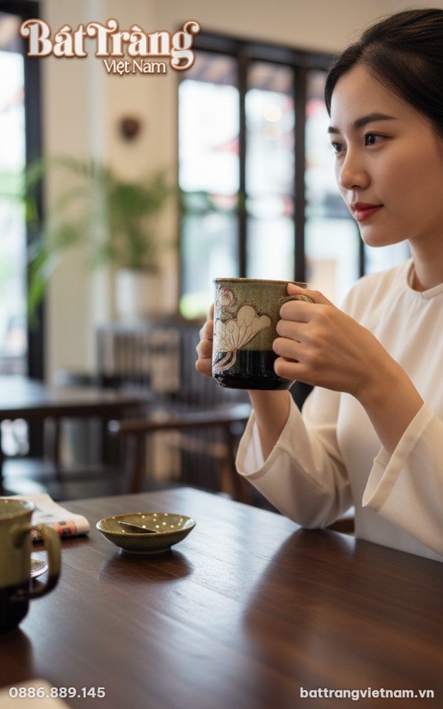 Cốc sứ Bát Tràng men hoả biến họa tiết hoa sen ...