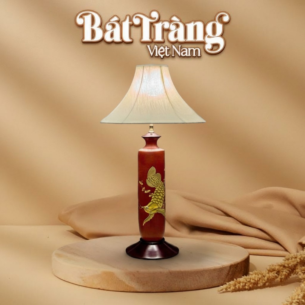 Đèn Ngủ Gốm Sứ Trang Trí Họa Tiết Cá Chép Vàng BT-DN16