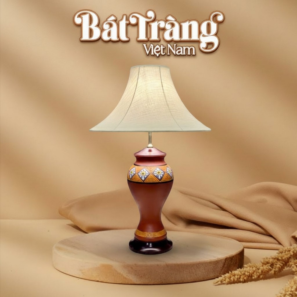 Đèn Ngủ Họa Tiết Thổ Cẩm Gốm Bát Tràng BT-DN17