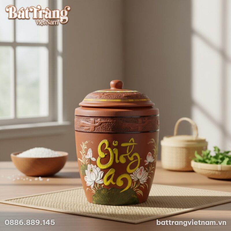 Ảnh cận cảnh hũ đựng gạo Bát Tràng 15kg với bề ... Ảnh cận cảnh hũ đựng gạo Bát Tràng 15kg với bề ...