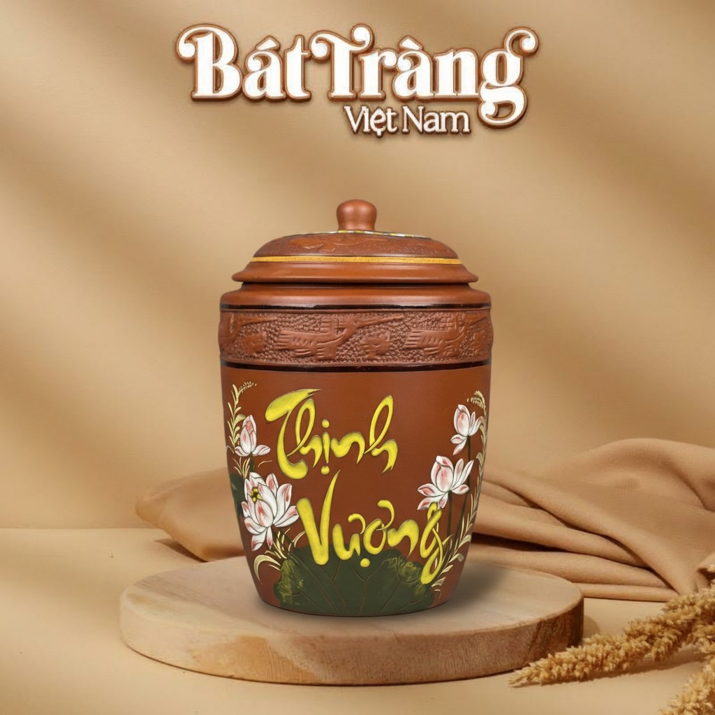 Hũ Đựng Gạo Bát Tràng Chữ