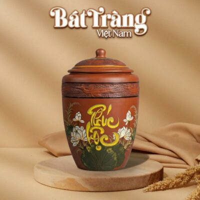 Hũ Đựng Gạo Gốm Bát Tràng 20KG Chữ Phúc Sen Trắng BT-HG05 - Ảnh đại diện