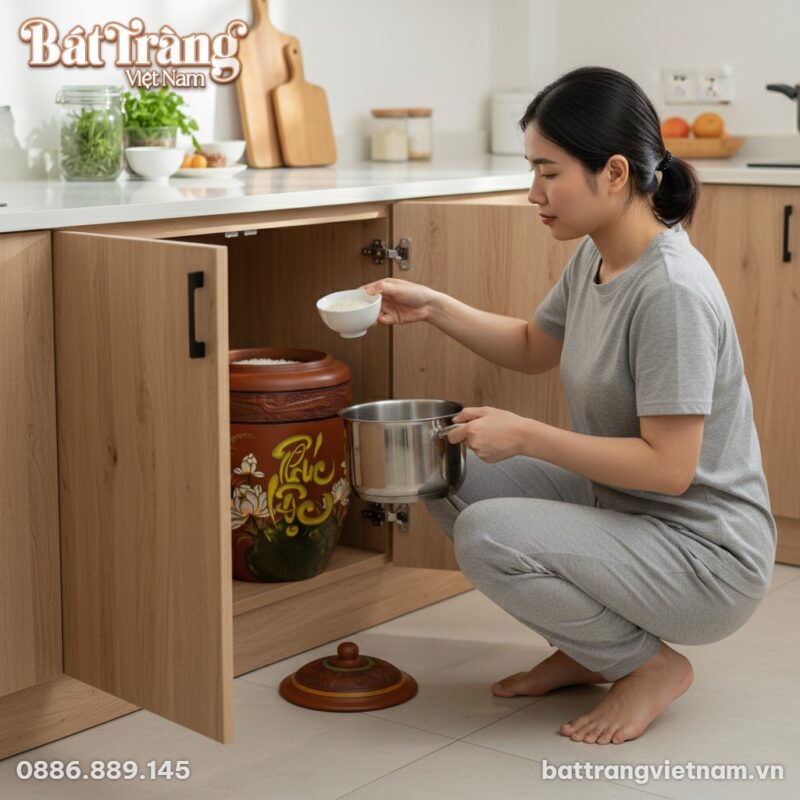 Không gian căn bếp Việt hiện đại, ấm cúng. Hũ đ...