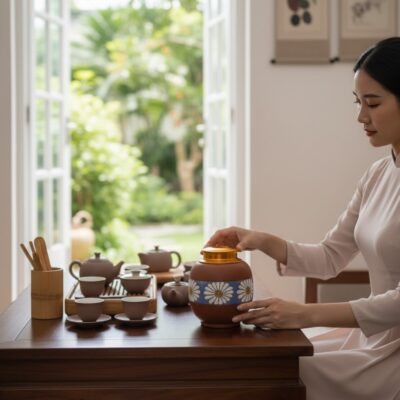 Một người phụ nữ thanh lịch mặc áo dài cách tân...