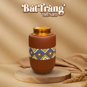 Hũ đựng trà gốm đất đỏ Bát Tràng dáng bầu hoạ tiết thổ cẩm BT-HĐT11