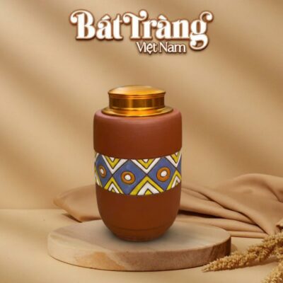 Hũ đựng trà gốm sứ đất đỏ Bát Tràng dáng bầu hoạ tiết thổ cẩm BT-HĐT11 - Ảnh đại diện