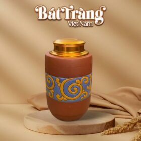 Hũ đựng trà gốm đất đỏ Bát Tràng dáng trụ hoạ tiết hoa dây cách điệu BT-HĐT08