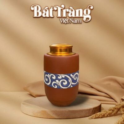 Hũ đựng trà gốm sứ đất đỏ Bát Tràng dáng trụ hoạ tiết hoa dây cách điệu BT-HĐT09 - Ảnh đại diện