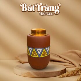 Hũ đựng trà gốm đất đỏ Bát Tràng dáng trụ hoạ tiết thổ cẩm BT-HĐT06