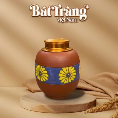 Hũ đựng trà gốm sứ đất đỏ Bát Tràng hoạ tiết hoa cúc vàng BT-HĐT02 - Ảnh đại diện