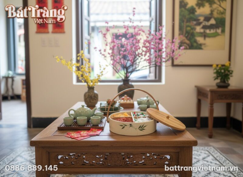 Khay mứt Tết gốm sứ Bát Tràng họa tiết trúc đặt... Khay mứt Tết gốm sứ Bát Tràng họa tiết trúc đặt...