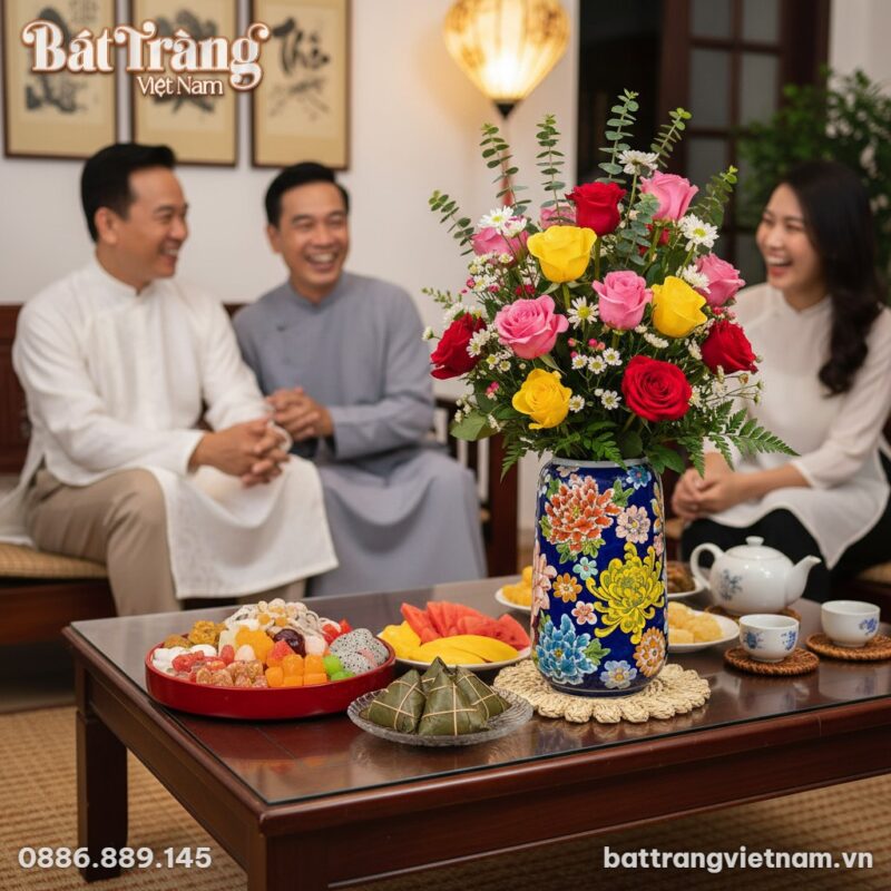 Một lọ hoa gốm Bát Tràng dáng bom vẽ hoa mẫu đơ... Một lọ hoa gốm Bát Tràng dáng bom vẽ hoa mẫu đơ...