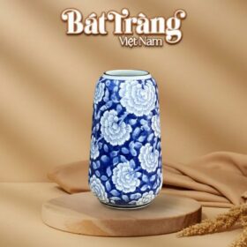 Lọ hoa dáng bom vẽ hoa mẫu đơn men xanh BT-LH44