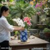 Lọ hoa gốm Bát Tràng vẽ mẫu đơn, cao 28cm, làm ...
