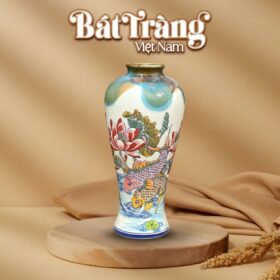 Lọ Hoa Dáng Chân Đèn Vẽ Sen Cá Chép Men Màu Phú Quý BT-LH47