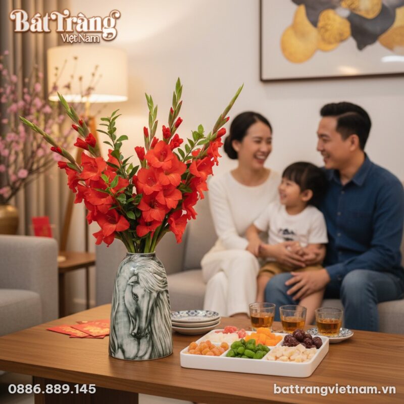 Lọ hoa Bát Tràng dáng chuông vẽ ngựa men màu, c... Lọ hoa Bát Tràng dáng chuông vẽ ngựa men màu, c...