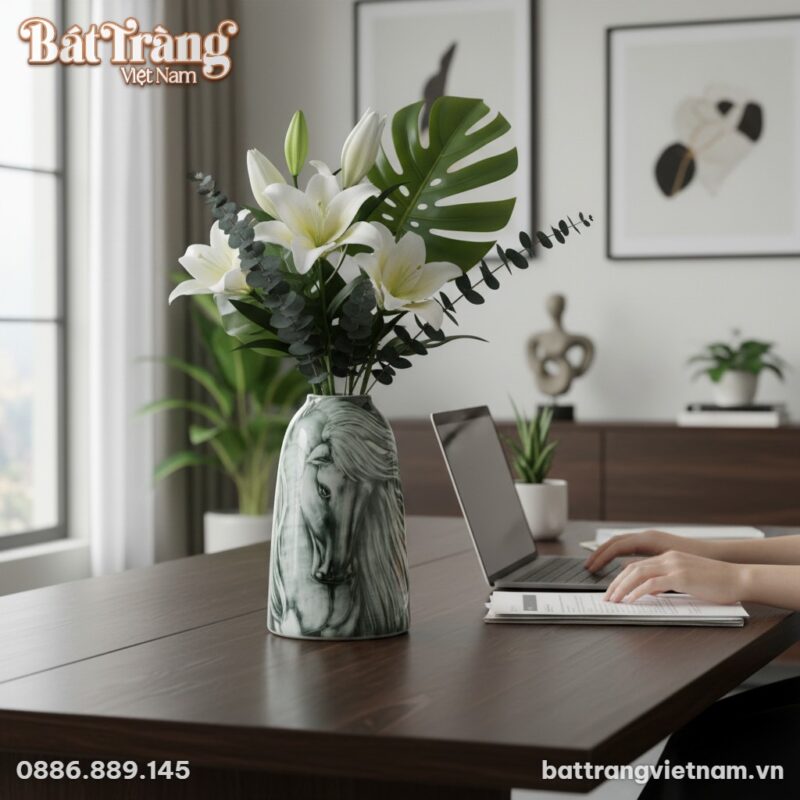 Cận cảnh tinh tế lọ hoa Bát Tràng dáng chuông v... Cận cảnh tinh tế lọ hoa Bát Tràng dáng chuông v...