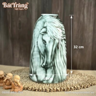 Kích thước Lọ hoa dáng chuông vẽ ngựa men màu Bát Tràng BT-LH46