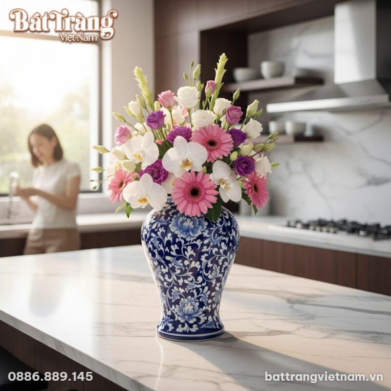 Cận cảnh lọ hoa men xanh vẽ hoa mẫu đơn, có hìn... Cận cảnh lọ hoa men xanh vẽ hoa mẫu đơn, có hìn...