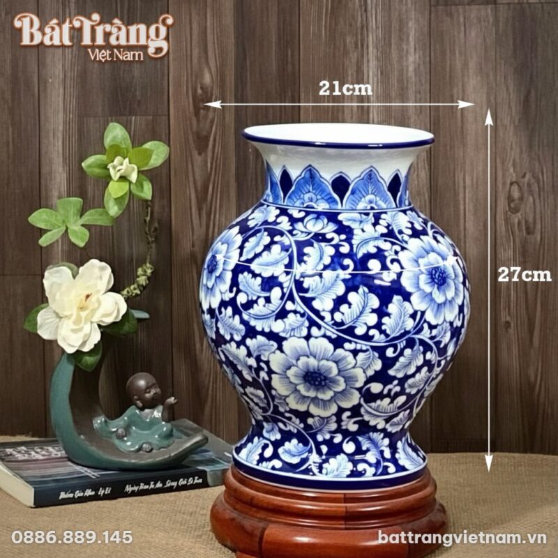 Kích thước Lọ hoa dáng vò men xanh vẽ hoa phù dung BT-LH37 Kích thước Lọ hoa dáng vò men xanh vẽ hoa phù dung BT-LH37