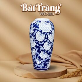 Lọ Hoa Gốm Bát Tràng Men Lam Vẽ Hoa Mẫu Đơn Phú Quý BT-LH41
