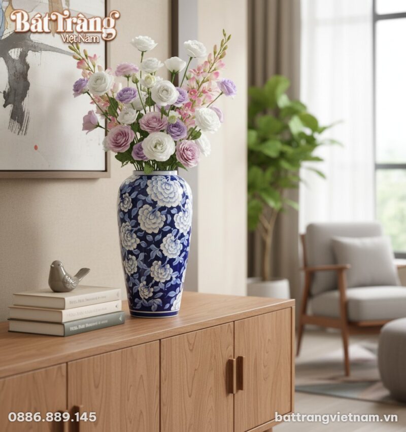 Ảnh chụp một lọ hoa gốm Bát Tràng men lam vẽ ho... Ảnh chụp một lọ hoa gốm Bát Tràng men lam vẽ ho...