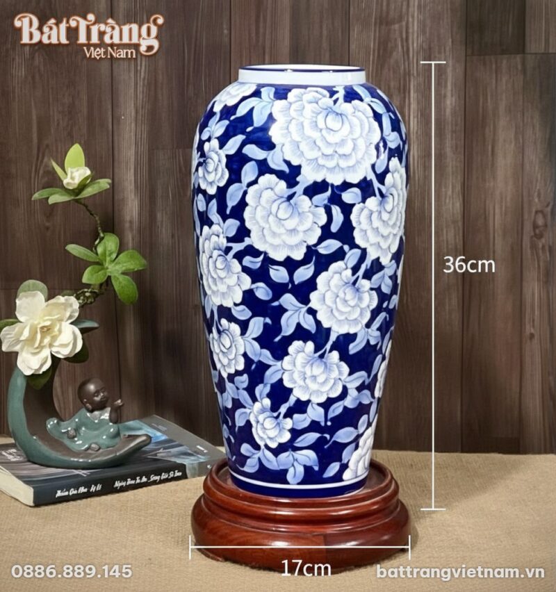 Kích thước Lọ Hoa Gốm Bát Tràng Men Lam Vẽ Hoa Mẫu Đơn Phú Quý BT-LH41 Kích thước Lọ Hoa Gốm Bát Tràng Men Lam Vẽ Hoa Mẫu Đơn Phú Quý BT-LH41