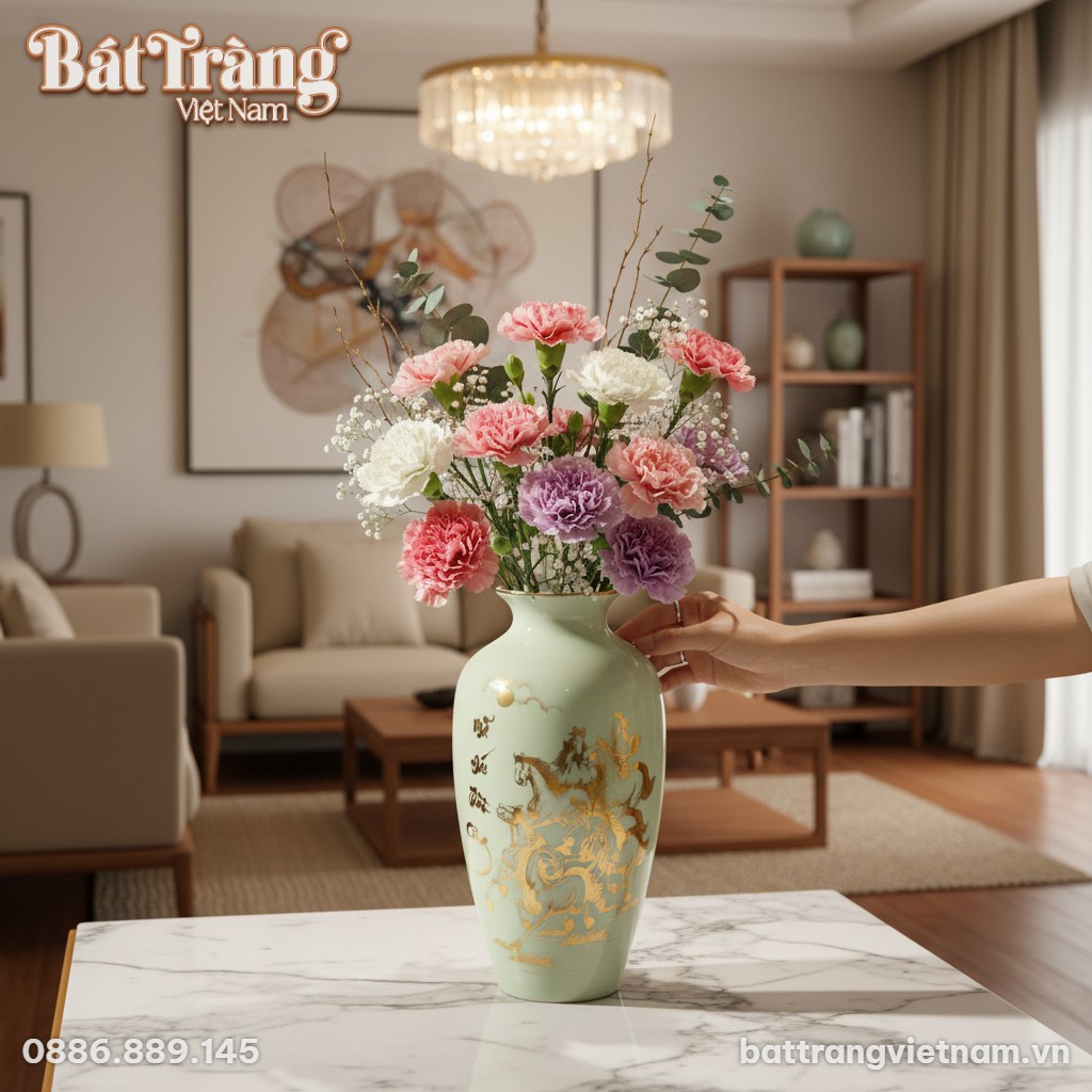 Lọ hoa Mã Đáo Thành Công cao 29cm cắm hoa cẩm c...