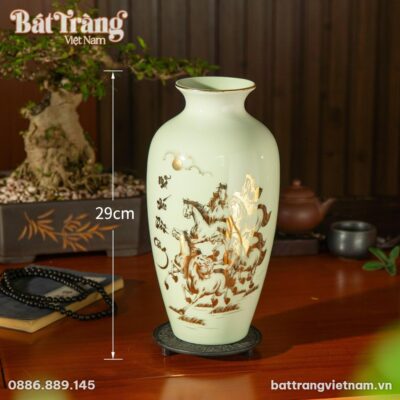 Kích thước Lọ Hoa Mã Đáo Thành Công Men Trắng Viền Vàng Kim BT-LH32