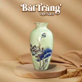Lọ Hoa Men Trắng Vẽ Sen Vàng Kim Bát Tràng BT-LH30