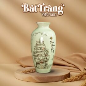 Lọ Hoa Men Trắng Vẽ Thuận Buồm Xuôi Gió Vàng Kim BT-LH29