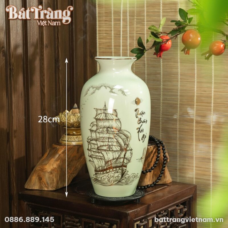 Kích thước Lọ Hoa Men Trắng Vẽ Thuận Buồm Xuôi Gió Vàng Kim BT-LH29 Kích thước Lọ Hoa Men Trắng Vẽ Thuận Buồm Xuôi Gió Vàng Kim BT-LH29