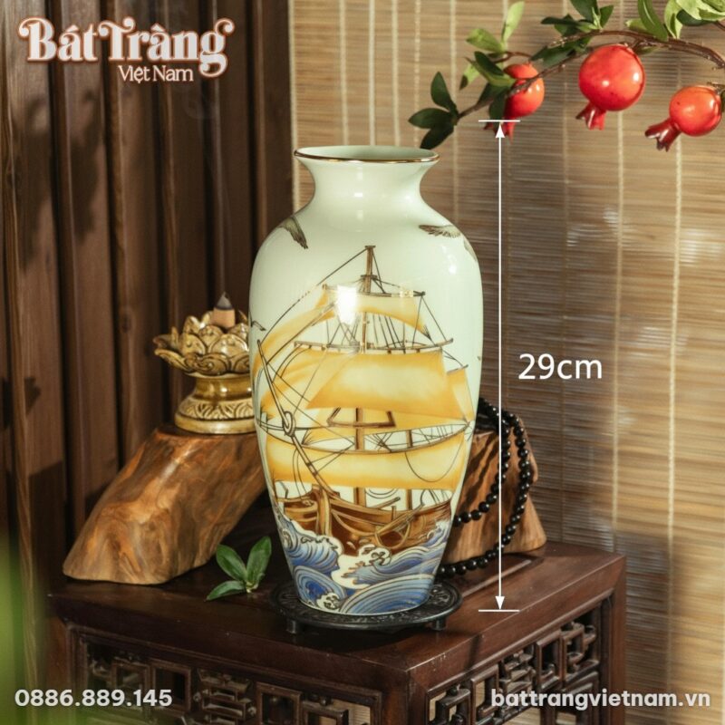 Kích thước Lọ Hoa Thuận Buồm Xuôi Gió Men Trắng Viền Vàng Kim BT-LH31 Kích thước Lọ Hoa Thuận Buồm Xuôi Gió Men Trắng Viền Vàng Kim BT-LH31
