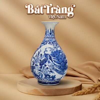 Lọ Tỳ Bà Nhị Cảnh Công Đào - Thuận Buồm Men Lam Bát Tràng BT-LTB01 - Ảnh đại diện