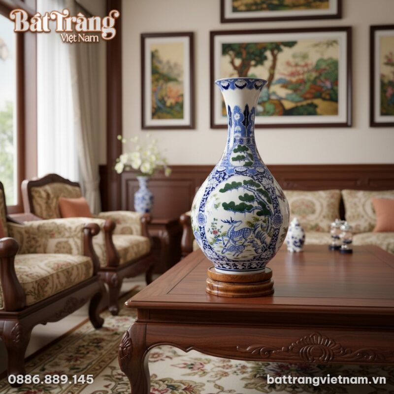 Lọ Tỳ Bà Tứ Cảnh Bát Tràng cao 70cm đặt trên đô...