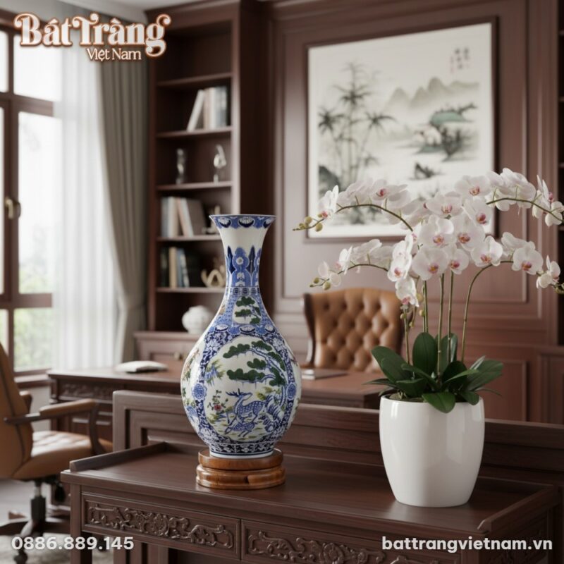 cận cảnh lọ Tỳ Bà Tứ Cảnh Bát Tràng cao 70cm kệ...