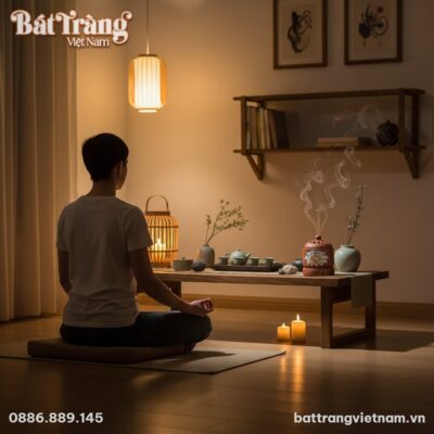 Một người đang ngồi thiền trong không gian sống...