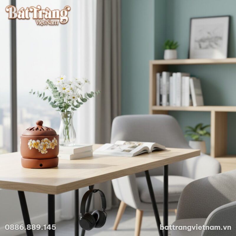 Một lư điện xông tinh dầu gốm Bát Tràng họa tiế...