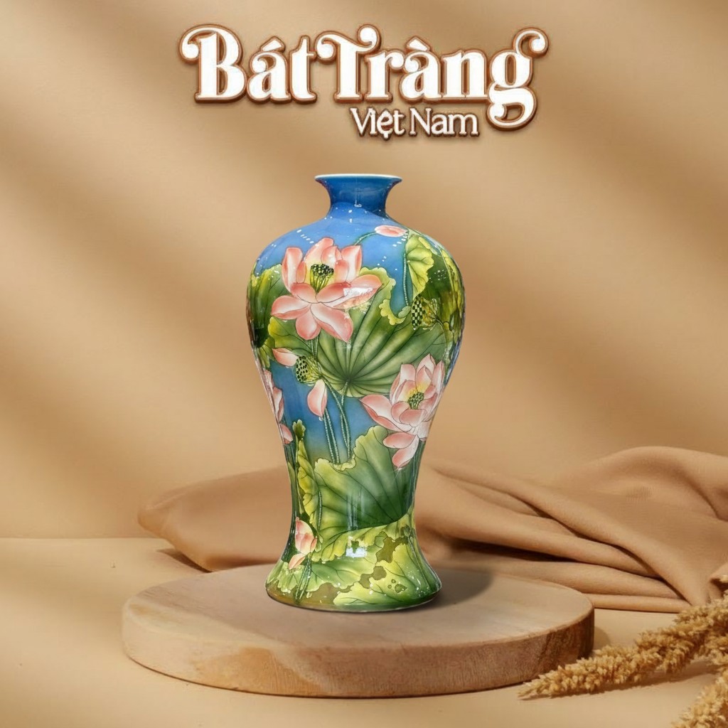 Mai Bình Tích Lộc Gốm Sứ Bát Tràng Họa Tiết Sen Hồng BT-MB19