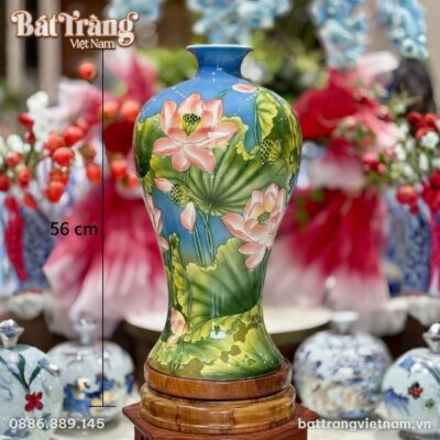 Kích thước Mai Bình Tích Lộc Gốm Sứ Bát Tràng Họa Tiết Sen Hồng BT-MB19