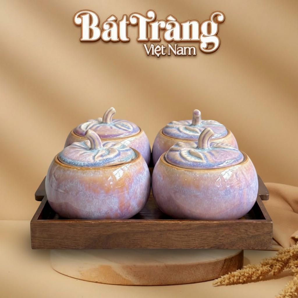 Set 4 Hũ Đựng Mứt Dáng Bí Men Tím Hỏa Biến BT-KM30