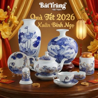 Set Quà Tết Hoa Sen Vẽ Vàng Men Lam Gốm Sứ Cao Cấp BT-QTT02 - Ảnh đại diện