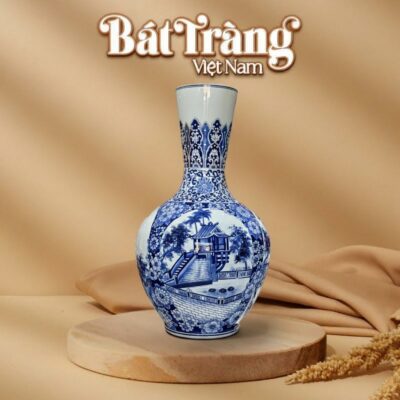 Tỏi Bình Cổ Ngỗng Men Lam Vẽ Di Tích Lịch Sử BT-TB06 - Ảnh đại diện