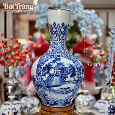 Kích thước Tỏi Bình Cổ Ngỗng Men Lam Vẽ Di Tích Lịch Sử BT-TB06